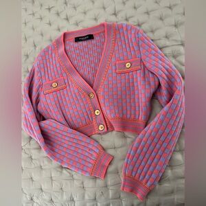 Versace Coral and Purple Checkerboard Cropped Cardigan